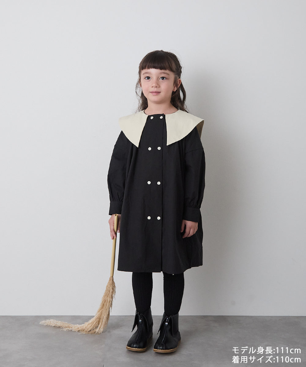 ダブルボタンバイカラー襟ワンピース