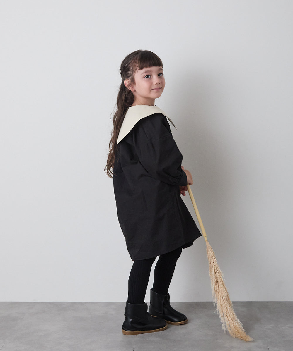 ダブルボタンバイカラー襟ワンピース