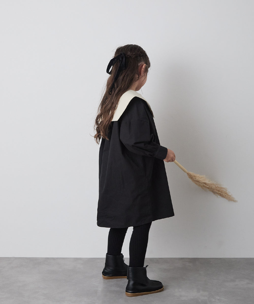 ダブルボタンバイカラー襟ワンピース