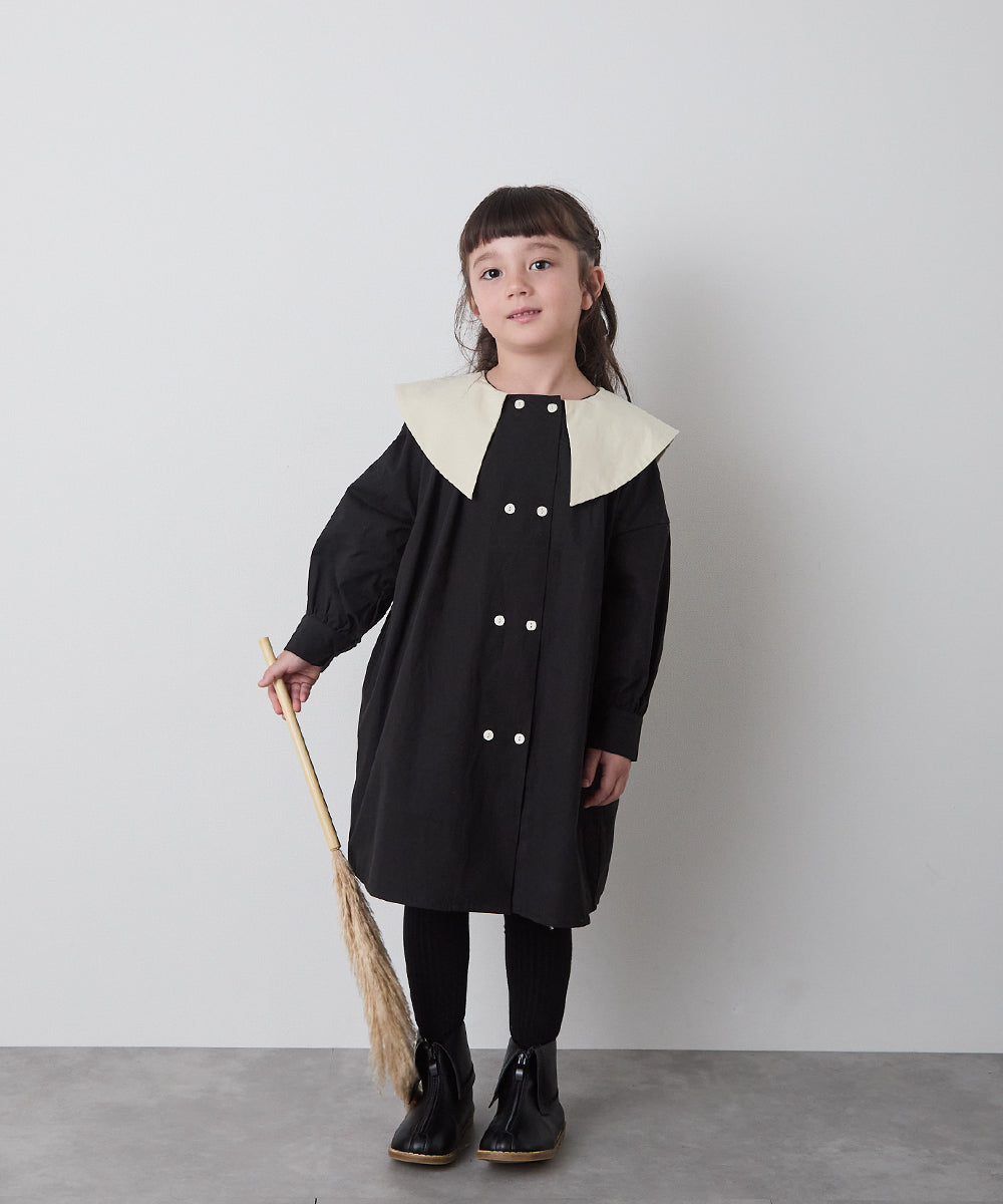 ダブルボタンバイカラー襟ワンピース