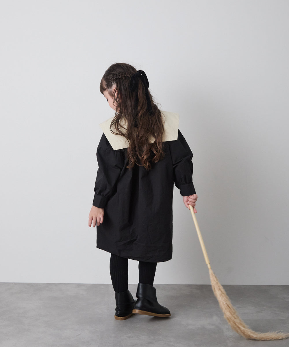 ダブルボタンバイカラー襟ワンピース