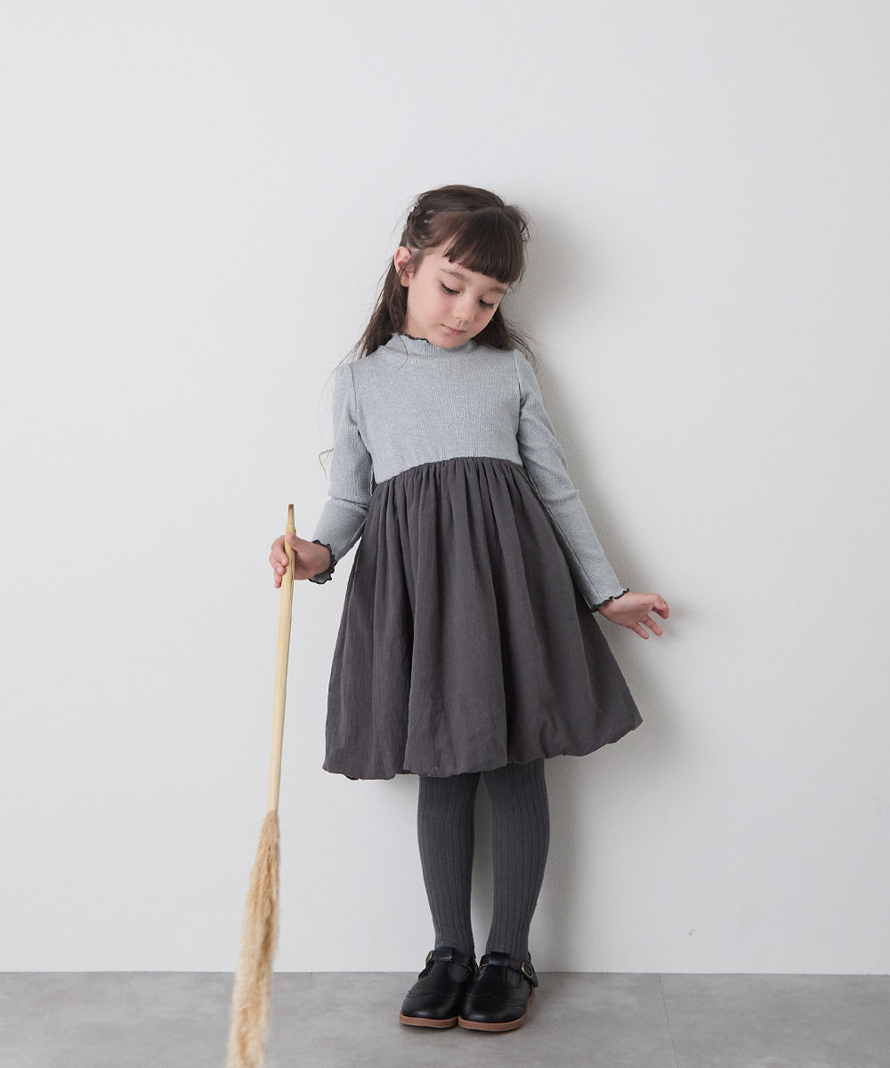 【リンクコーデ】異素材ドッキングバルーンワンピース