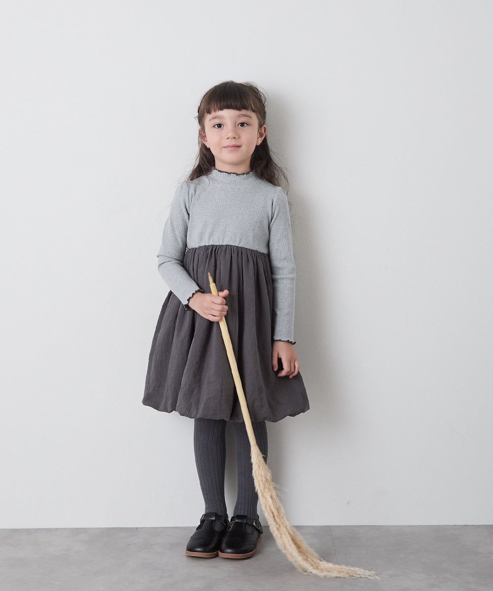 【リンクコーデ】異素材ドッキングバルーンワンピース