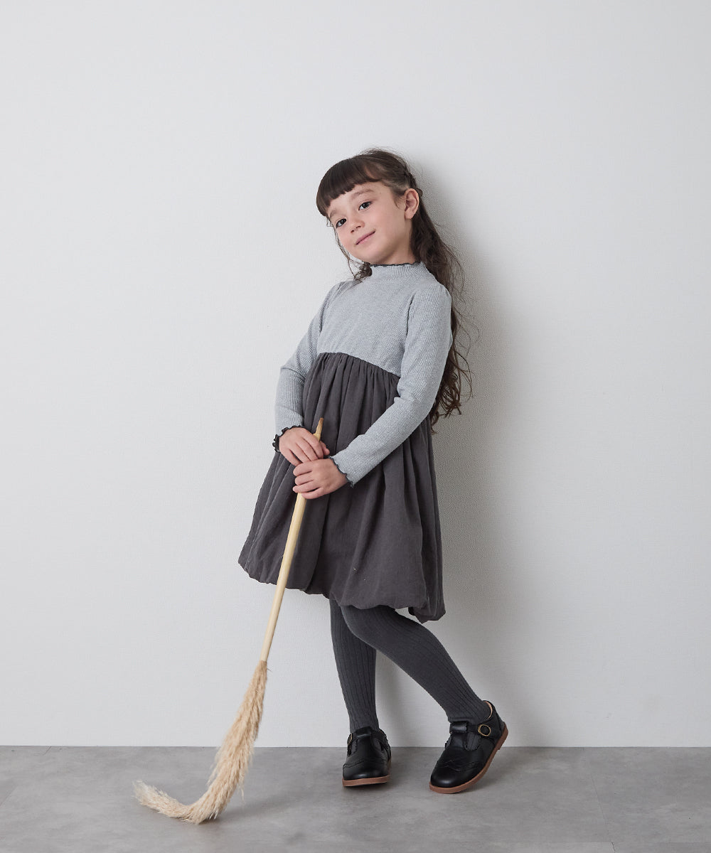 【リンクコーデ】異素材ドッキングバルーンワンピース