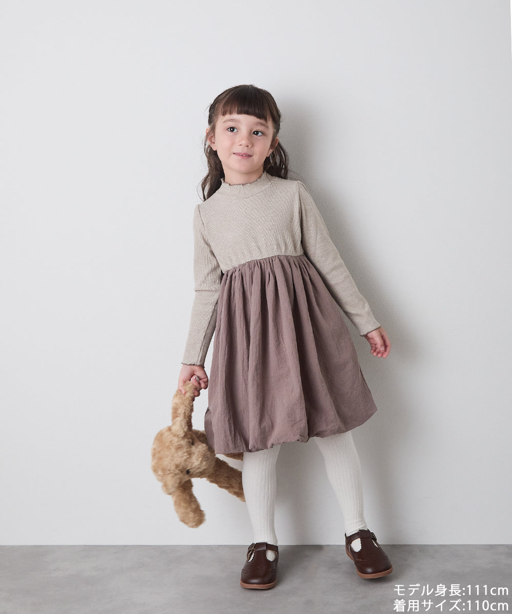 【リンクコーデ】異素材ドッキングバルーンワンピース