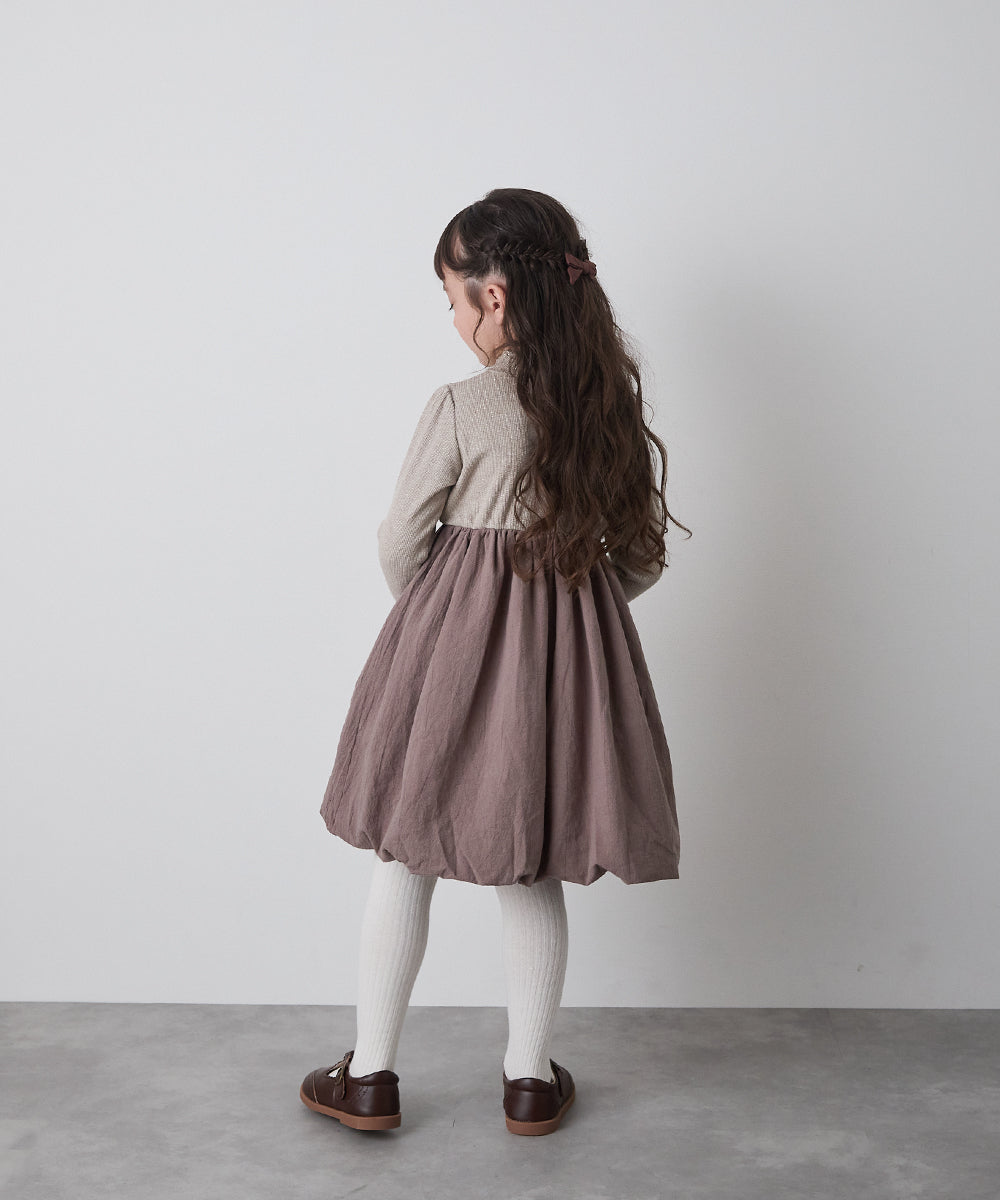 【リンクコーデ】異素材ドッキングバルーンワンピース