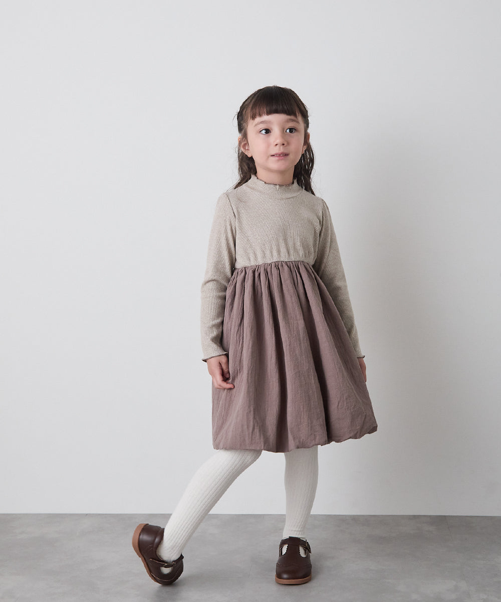 【リンクコーデ】異素材ドッキングバルーンワンピース