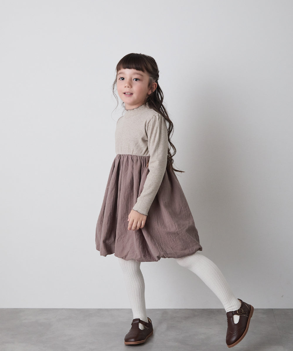 【リンクコーデ】異素材ドッキングバルーンワンピース