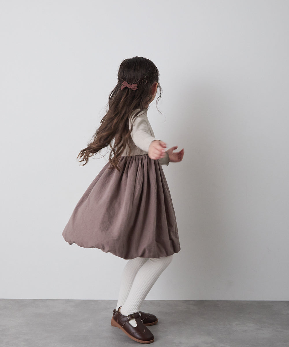 【リンクコーデ】異素材ドッキングバルーンワンピース