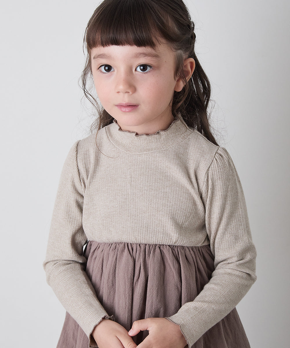 【リンクコーデ】異素材ドッキングバルーンワンピース