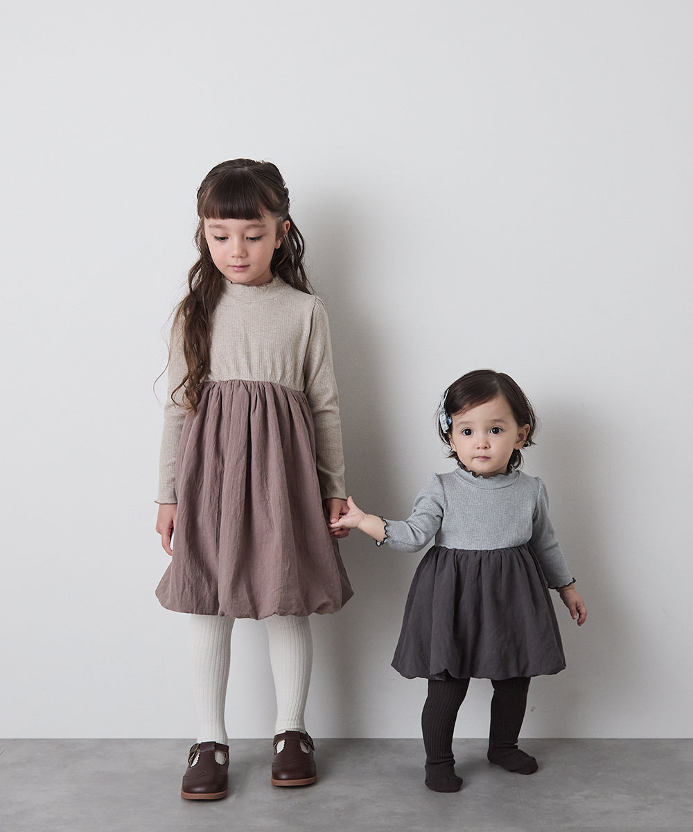 【リンクコーデ】異素材ドッキングバルーンワンピース