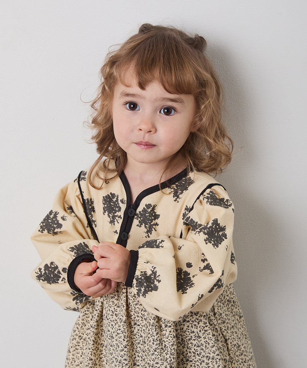 ブロックカフタンフラワープリントワンピース