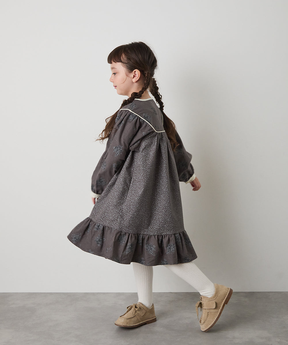 ブロックカフタンフラワープリントワンピース