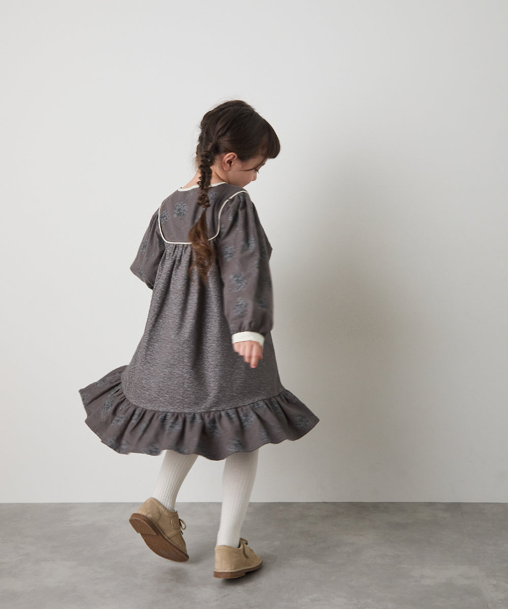 ブロックカフタンフラワープリントワンピース