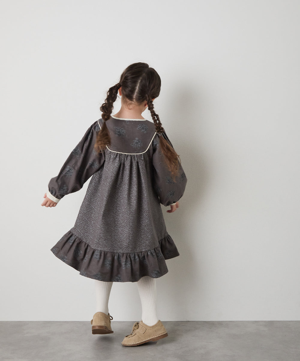 ブロックカフタンフラワープリントワンピース