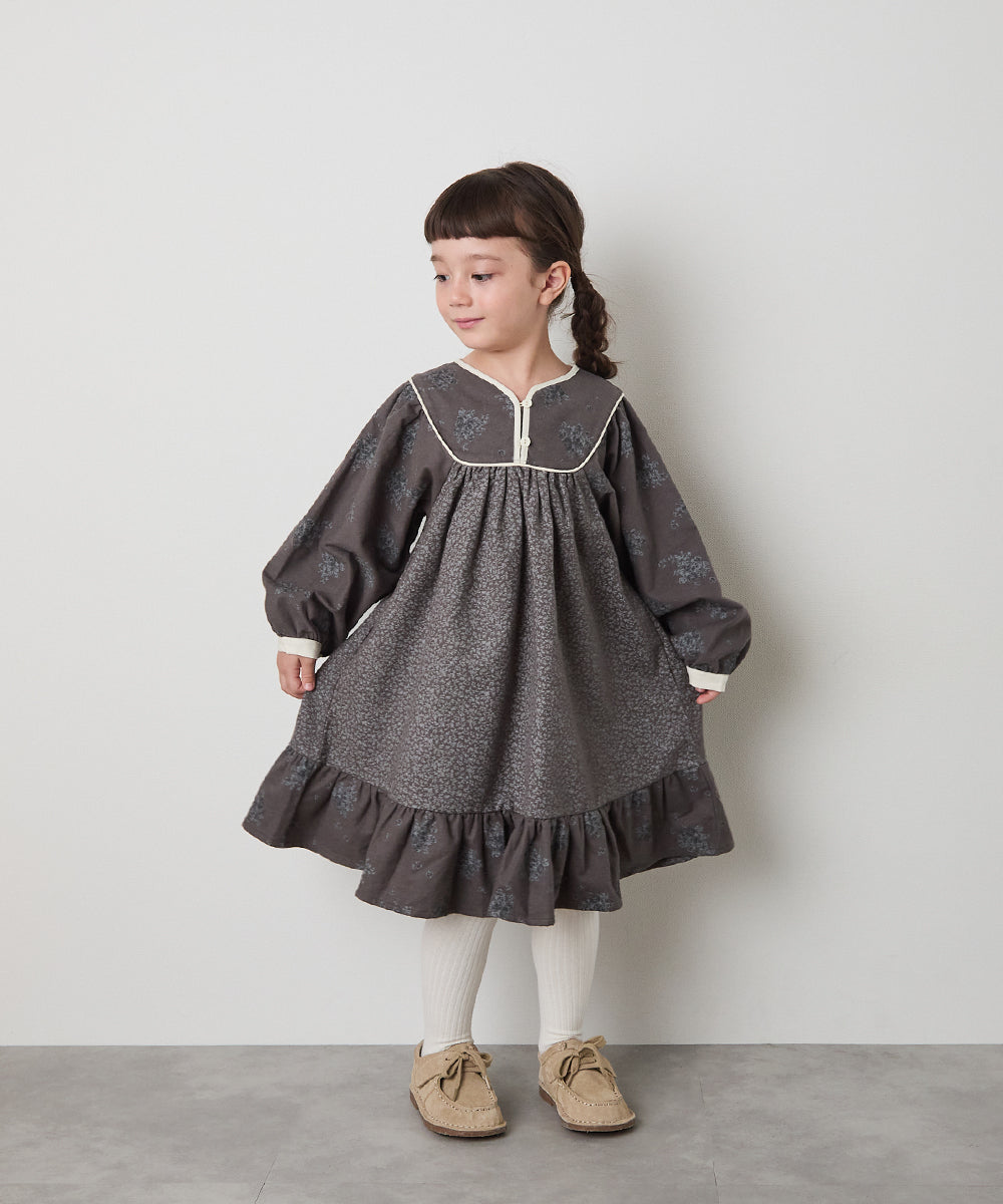 ブロックカフタンフラワープリントワンピース