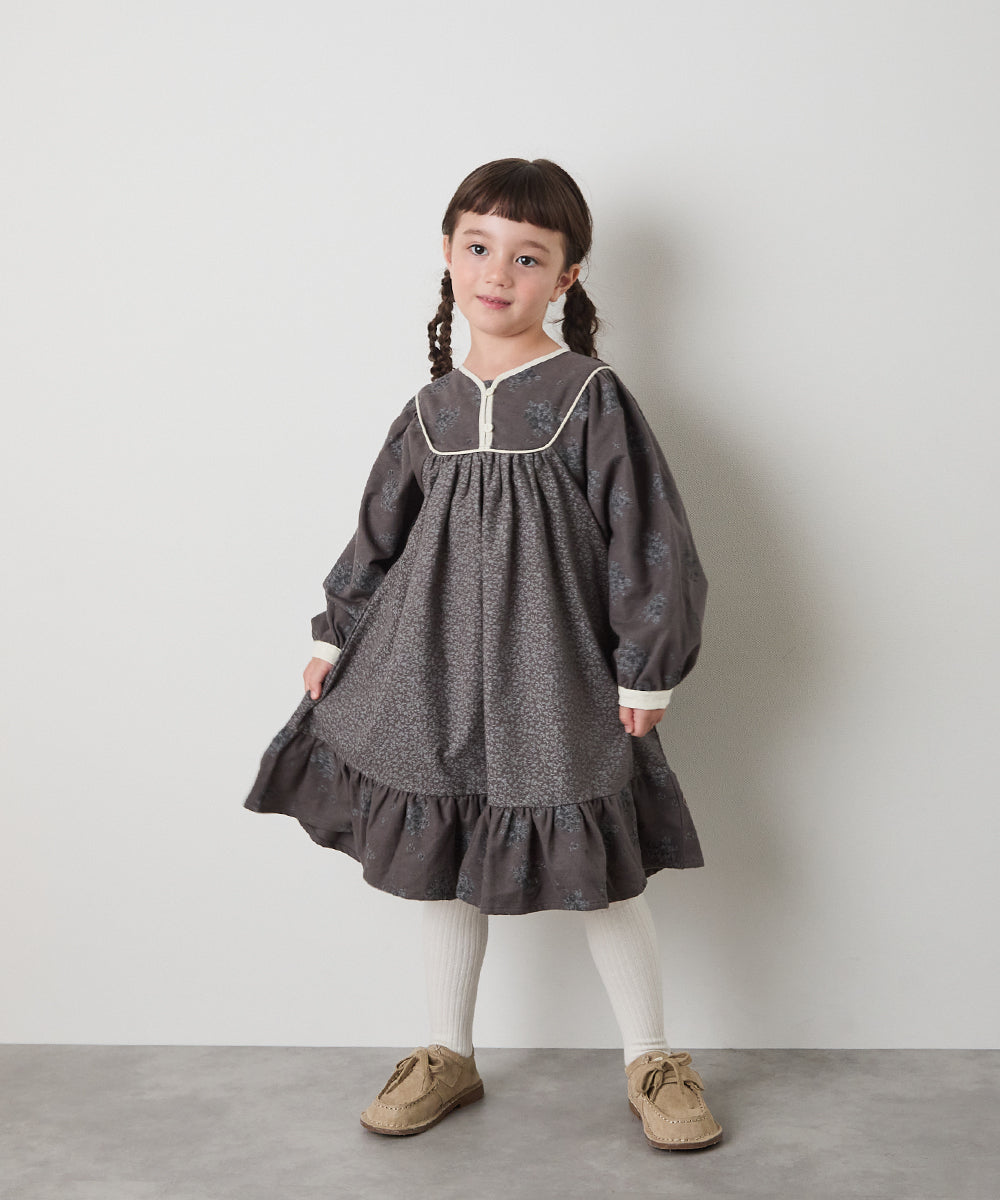 ブロックカフタンフラワープリントワンピース