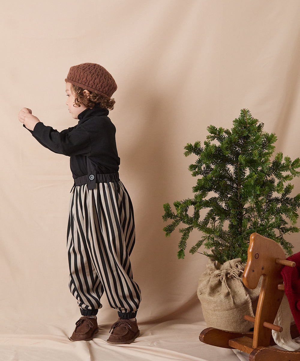 サスペンダー付きストライプバルーンシルエットパンツ