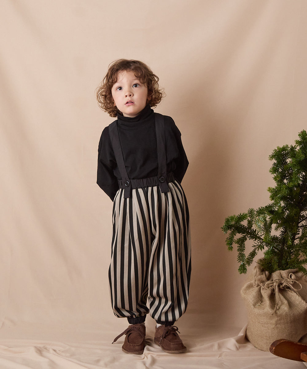 サスペンダー付きストライプバルーンシルエットパンツ