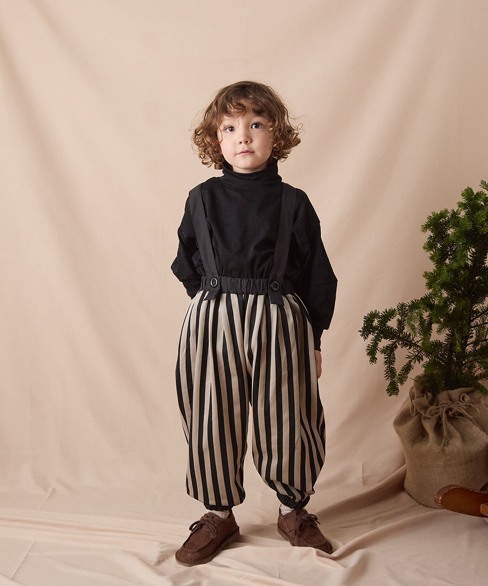 サスペンダー付きストライプバルーンシルエットパンツ