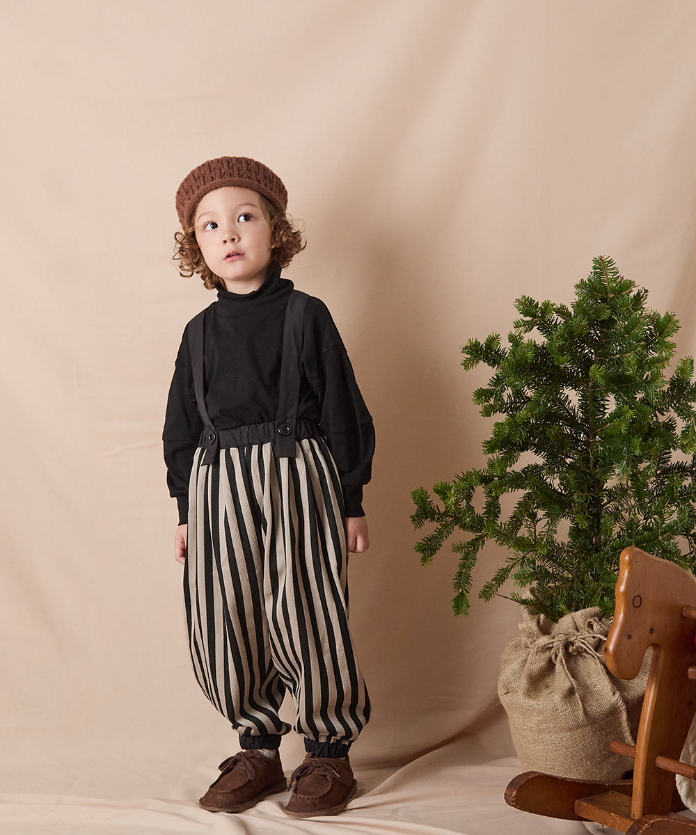 サスペンダー付きストライプバルーンシルエットパンツ