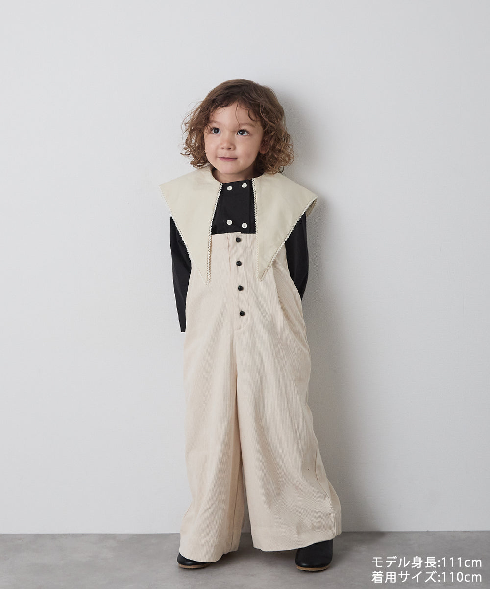 丸ボタンコーデュロイワイドタックサロペット