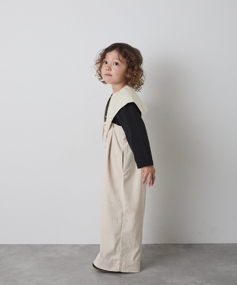 丸ボタンコーデュロイワイドタックサロペット