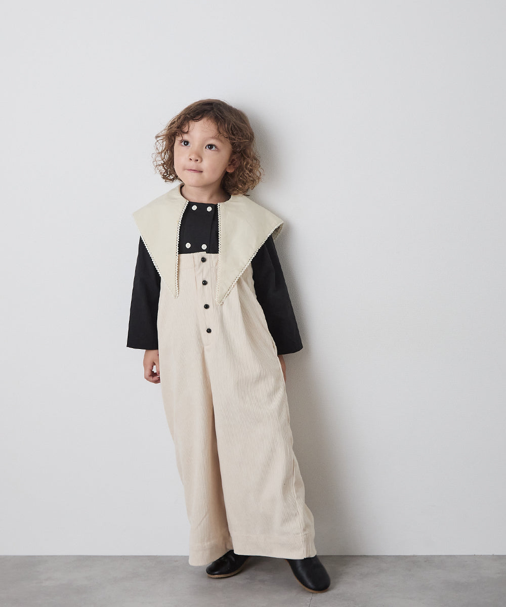 丸ボタンコーデュロイワイドタックサロペット