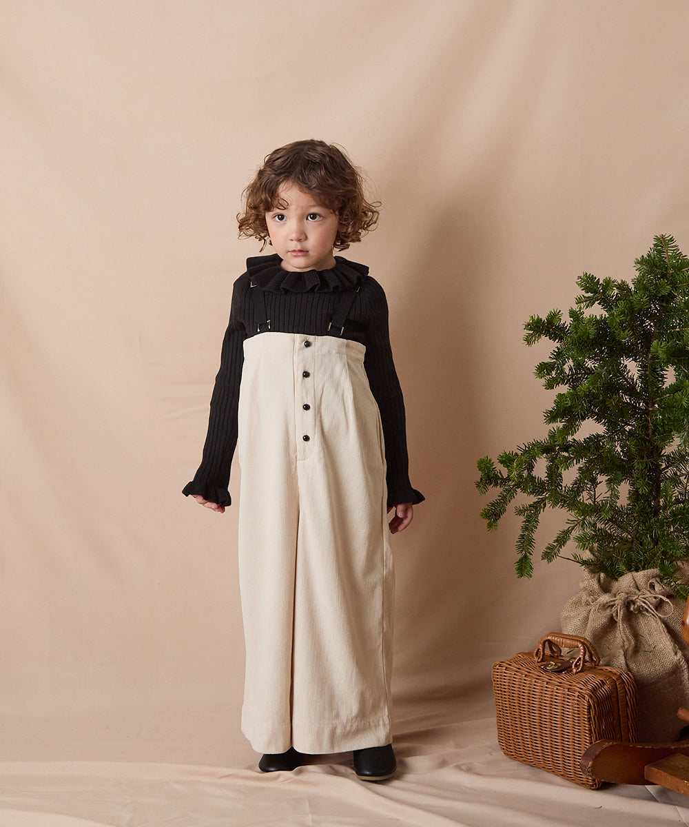 丸ボタンコーデュロイワイドタックサロペット