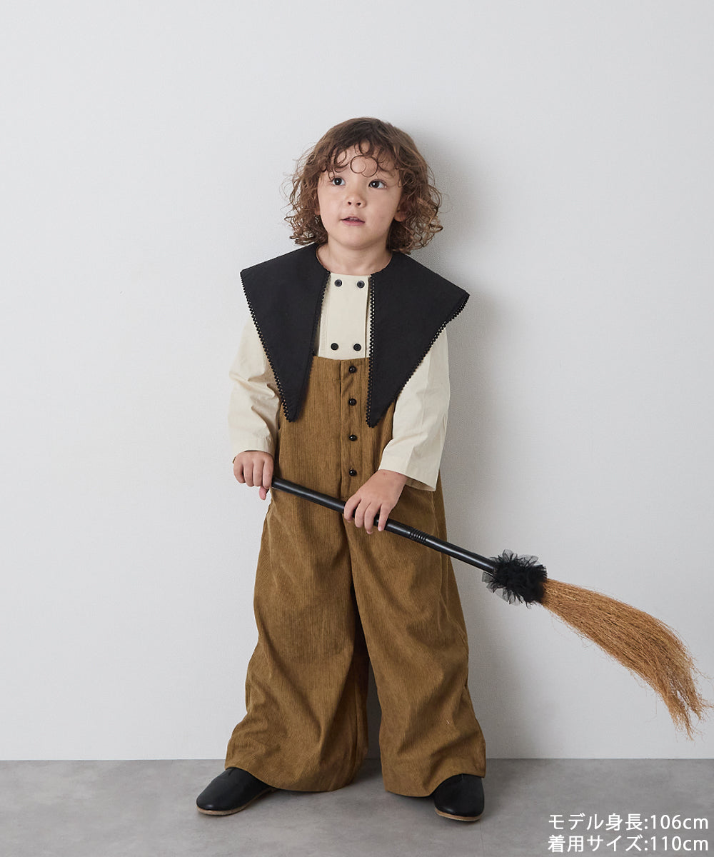 丸ボタンコーデュロイワイドタックサロペット