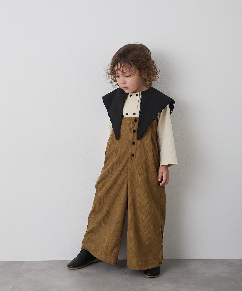 丸ボタンコーデュロイワイドタックサロペット