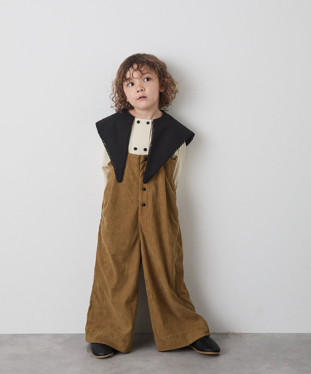 丸ボタンコーデュロイワイドタックサロペット