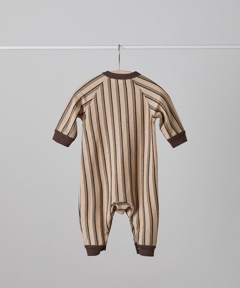 【リンクコーデ】ボタンデザインストライプロングスリーブベビーロンパース