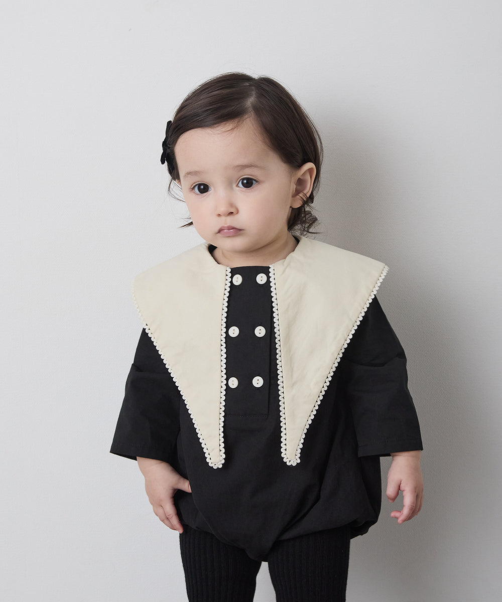 【リンクコーデ】配色ビックカラーベビーロンパース