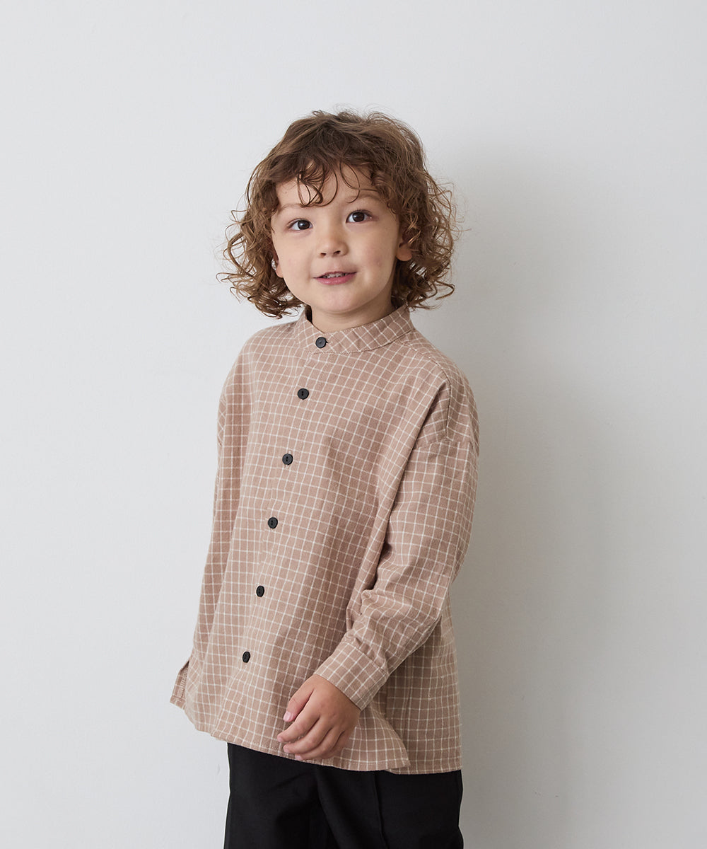 選べる2柄フランネルバンドカラーシャツ(ボタン取り外し対応)