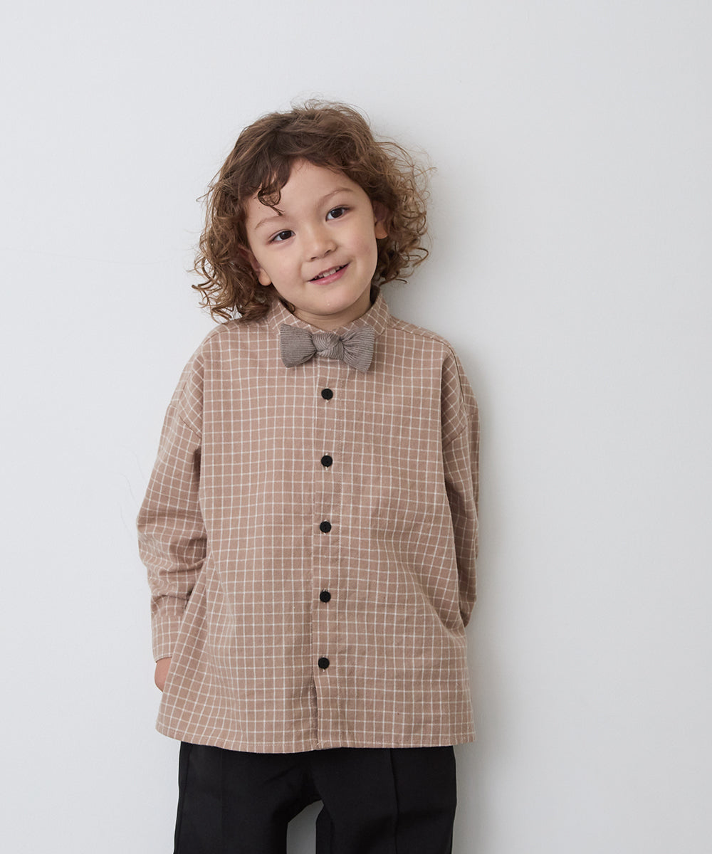 選べる2柄フランネルバンドカラーシャツ(ボタン取り外し対応)