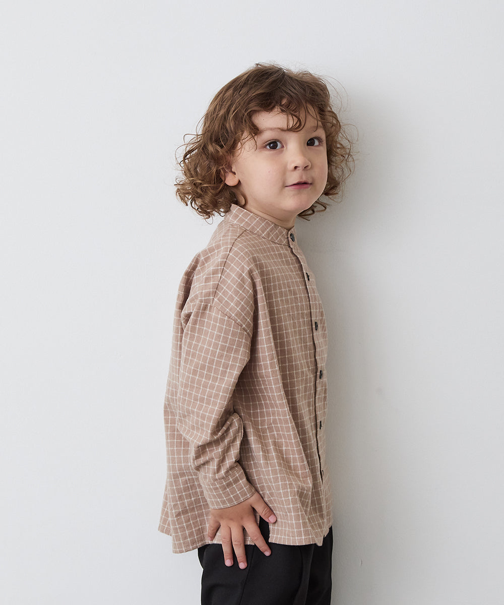 選べる2柄フランネルバンドカラーシャツ(ボタン取り外し対応)