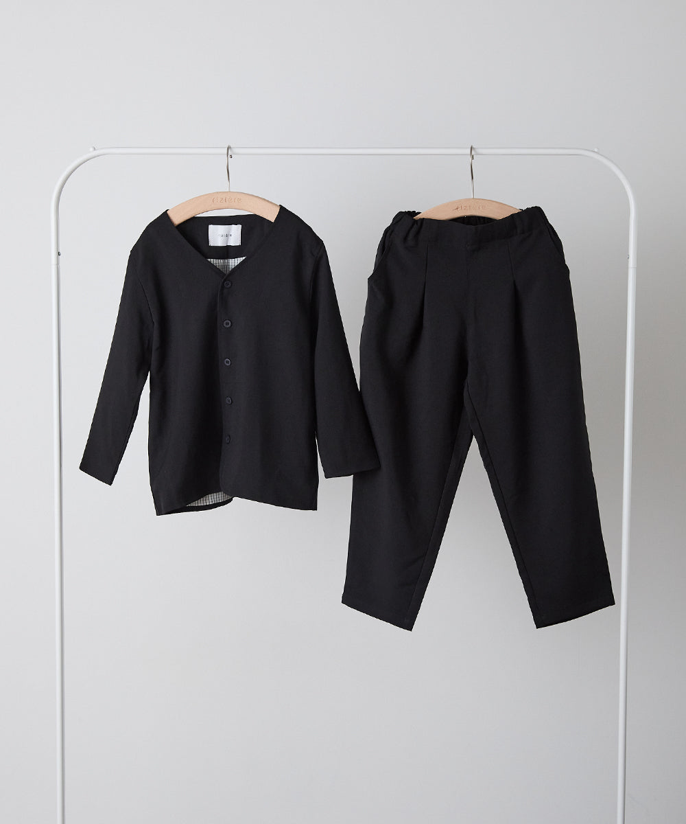 シングルノーカラージャケットセットアップ(裏地チェック)