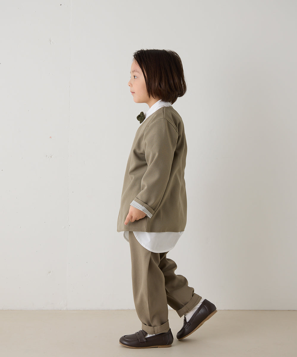 シングルノーカラージャケットセットアップ(裏地チェック)