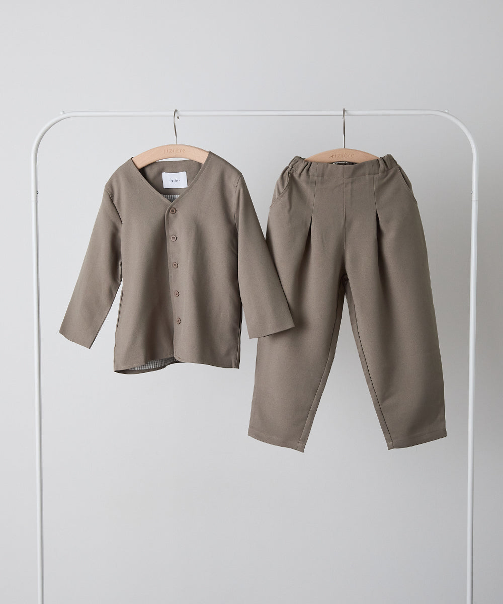 シングルノーカラージャケットセットアップ(裏地チェック)