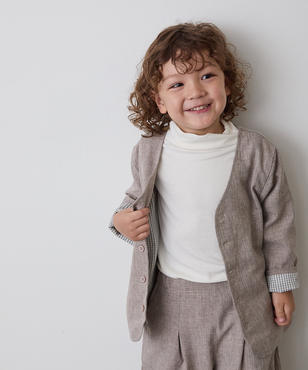 シングルノーカラージャケットセットアップ(裏地チェック)