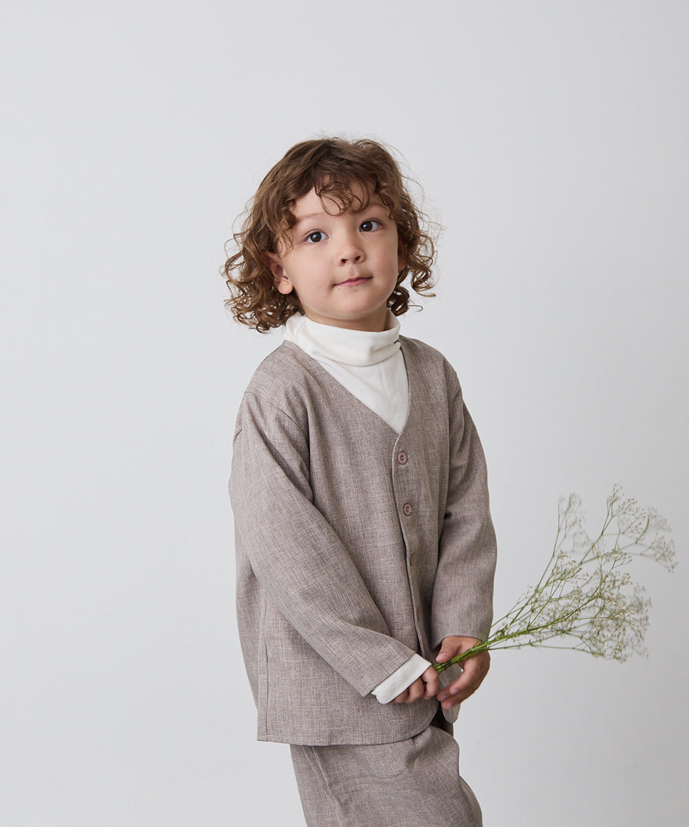 シングルノーカラージャケットセットアップ(裏地チェック)