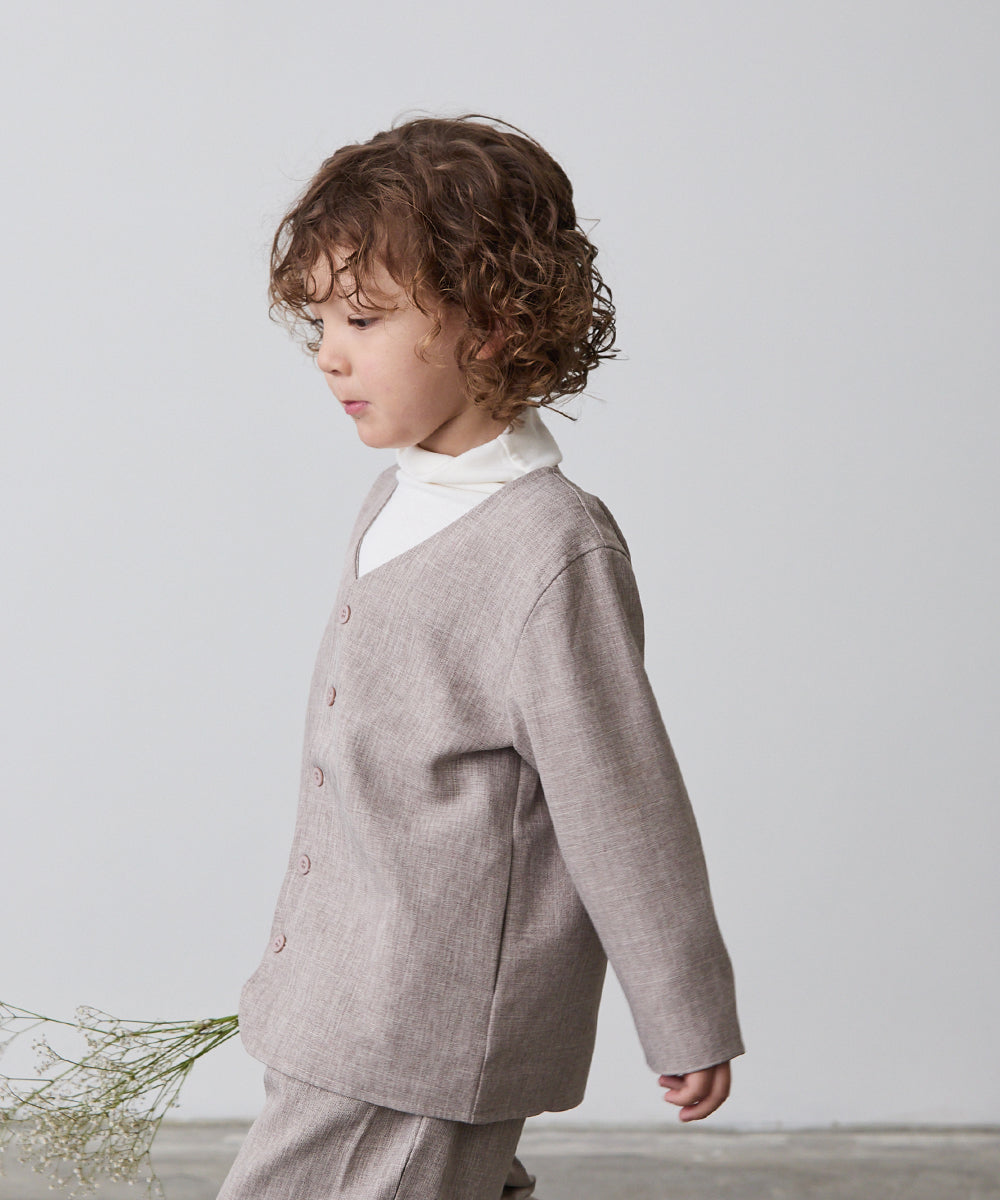 シングルノーカラージャケットセットアップ(裏地チェック)