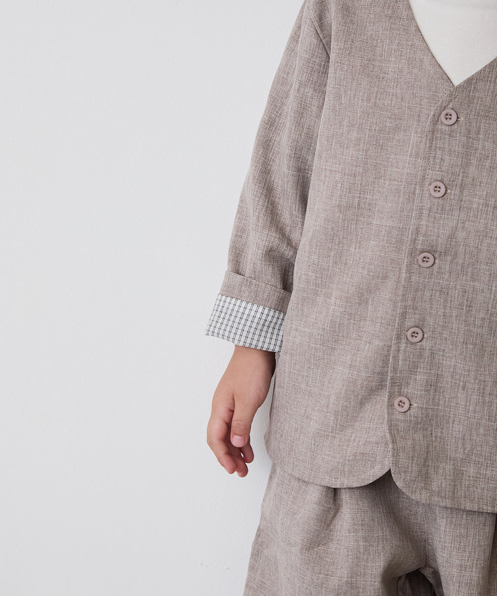 シングルノーカラージャケットセットアップ(裏地チェック)