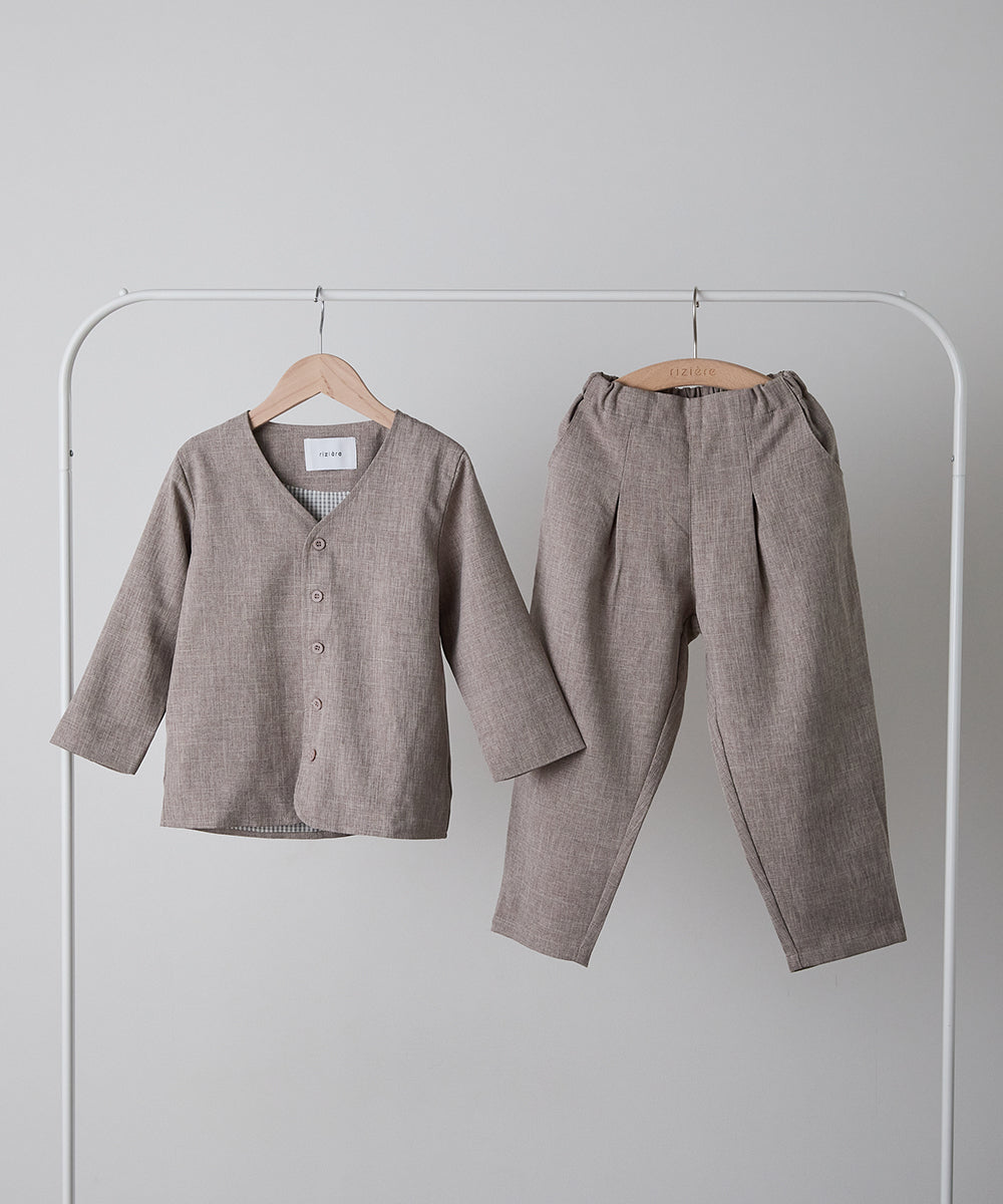 シングルノーカラージャケットセットアップ(裏地チェック)