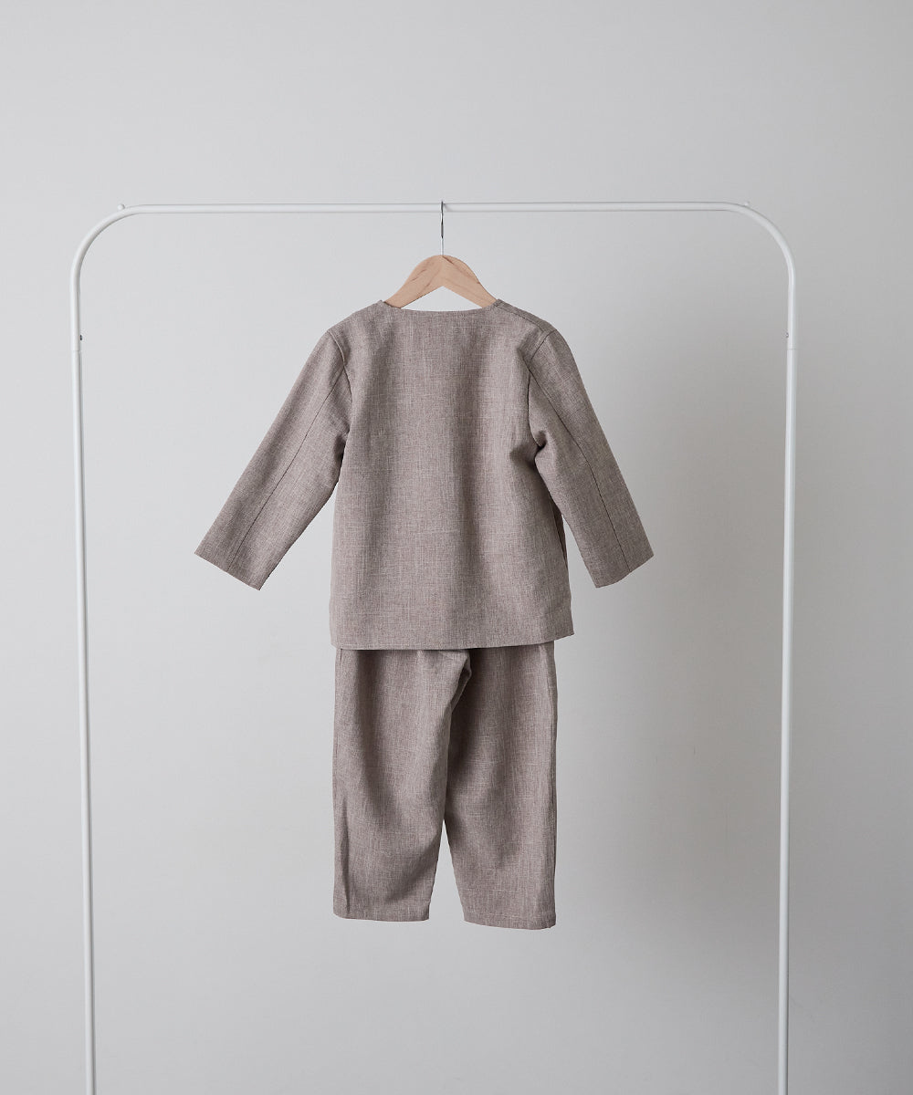 シングルノーカラージャケットセットアップ(裏地チェック)