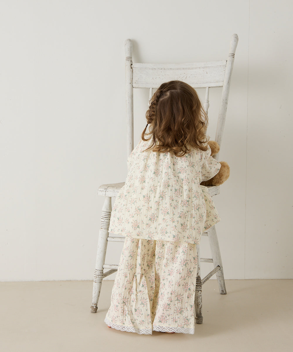 フラワープリントダブルガーゼセパレートルームウェア