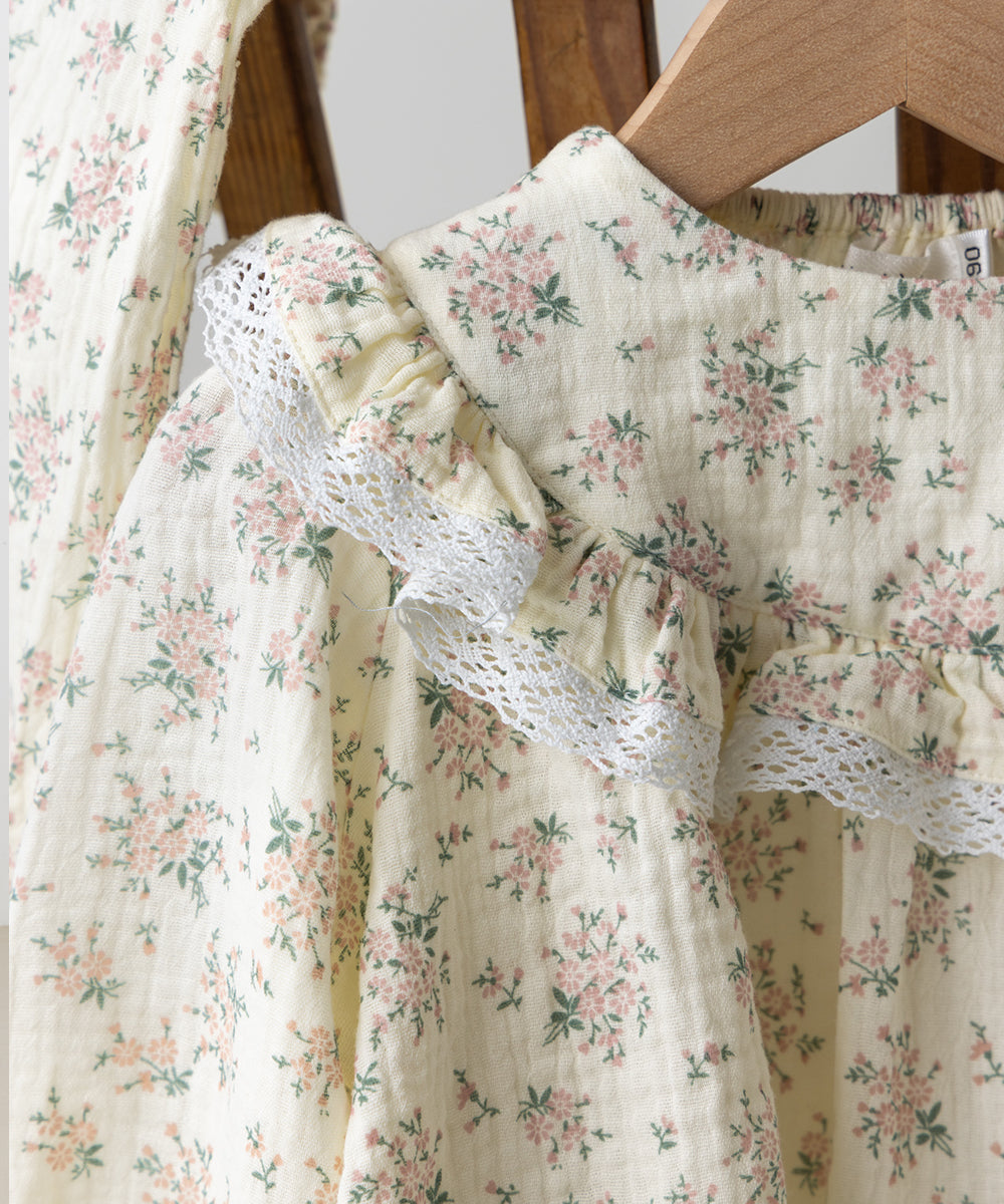 フラワープリントダブルガーゼセパレートルームウェア