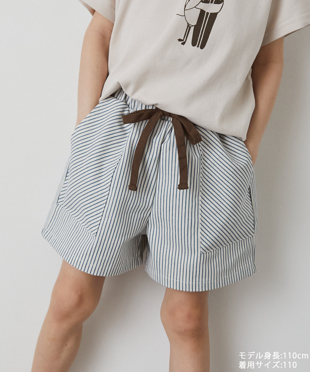 配色ドロストヒッコリーショートパンツ