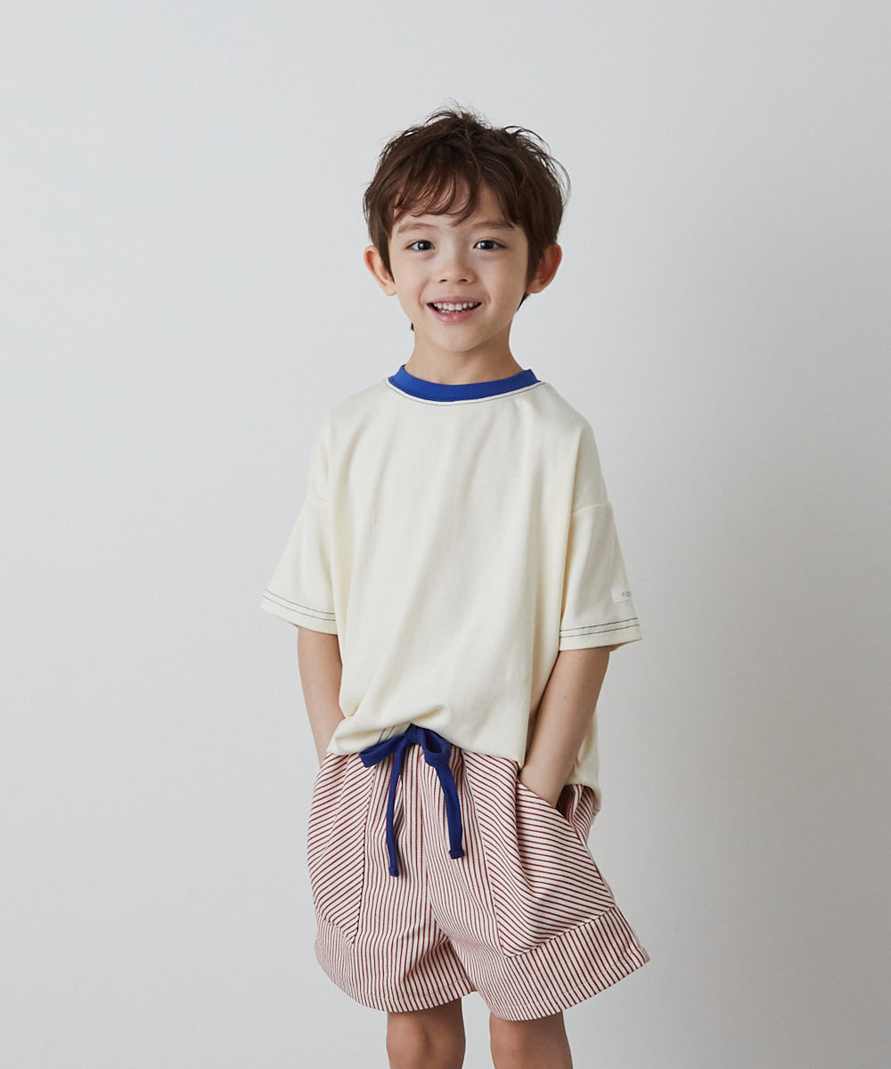 配色ドロストヒッコリーショートパンツ